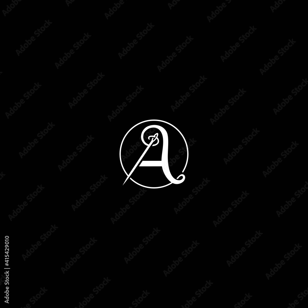 Logo A script monogram with needle and thread. Font style, vector design template elements for your application or corporate identity, Logo A script monogram with needle and thread. Font style, vector design template elements for your application or corporate identity,