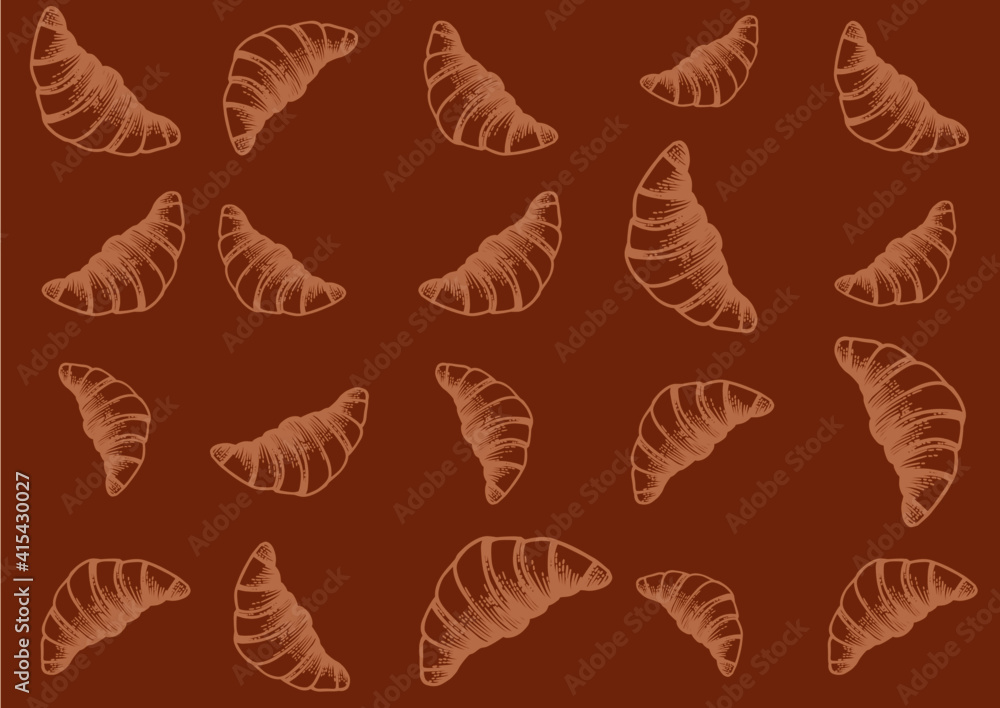 Vector illustration of a lot of croissants on a red background Vector illustration of a lot of croissants on a red background