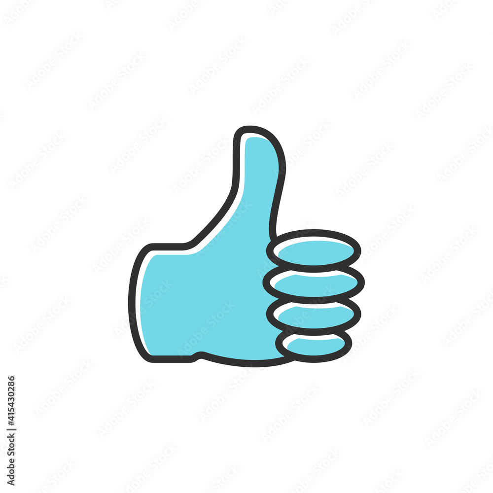 Hand Thumb Up Icon. Blue Hand with Outline Like Symbol isolated on White Background. Flat Vector Icon Design Template Element for Web, Apps and Social Media Resources. Hand Thumb Up Icon. Blue Hand with Outline Like Symbol isolated on White Background. Flat Vector Icon Design Template Element for Web, Apps and Social Media Resources.