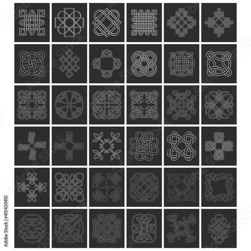 monochrome icon set with Celtic knots ethnic art ornaments
