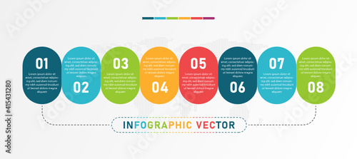 Infographic business concept design with icons and 8 options or steps. Can be used for flow charts, presentations, websites, banners, publications, EPS 10.