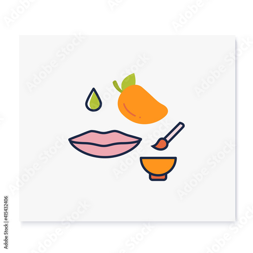 Mango lip balm color icon. Organic lip care, fruit mask, scrub, spa procedures. Natural skincare concept. Facial beauty treatment. Isolated vector illustration