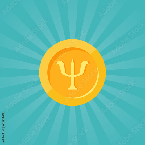 Golden coin with Greek letter Psi. Neuropsychology and Psychotherapy business.