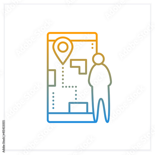 Flight preview gradient icon.Pre-map passenger experience.Ability to pre-map airport journeys. Airport new normal concept.Isolated vector illustration.Suitable to banners, mobile apps and presentation