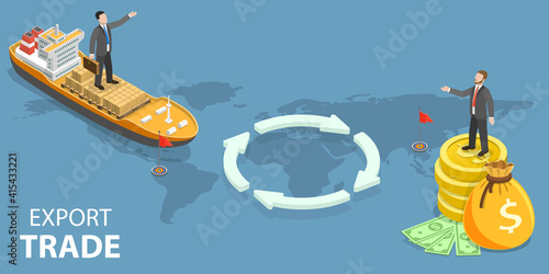 3D Isometric Flat Vector Conceptual Illustration of Export Trade, International Partnership.