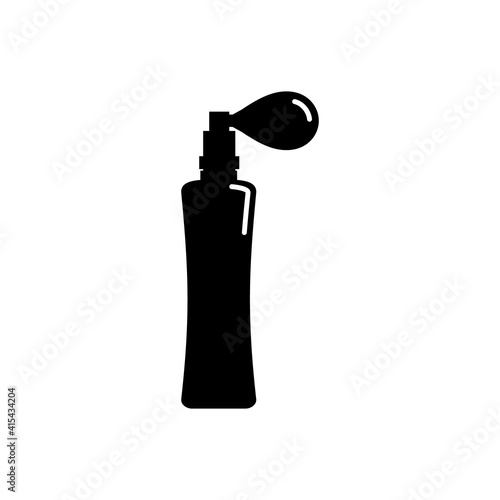 Perfume bottle isolated icon on white background. Illustration design in form of silhouette with thin white lines. Isolated icon in flat style on background. Spray system. Female cosmetic business