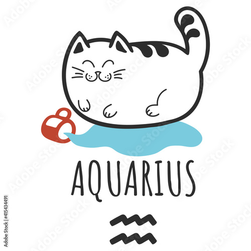 Aquarius sign of the zodiac, Cat zodiac, Astrological Sign. Cat horoscope. Zodiac of pets. The hand drawing is isolated on a white background
