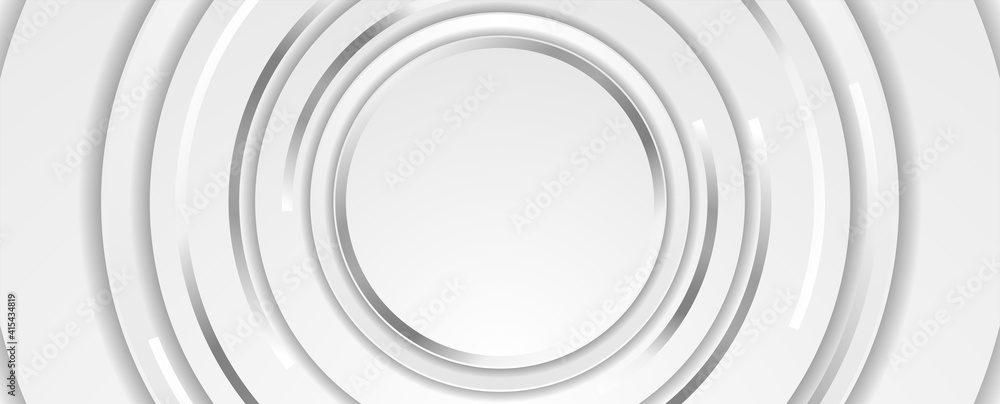 Technology abstract background with silver metallic round shapes. Geometric vector design
