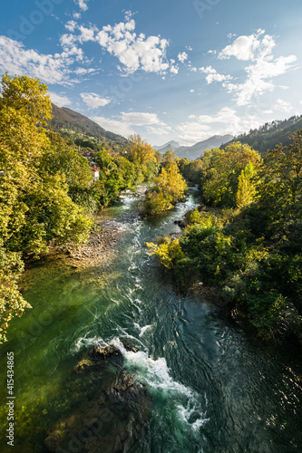 Autumnal landscape with River Sella in Cangas de Onin, Asturias, Spain.