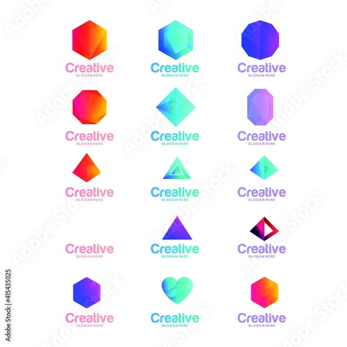set of abstract diamond logo design vector