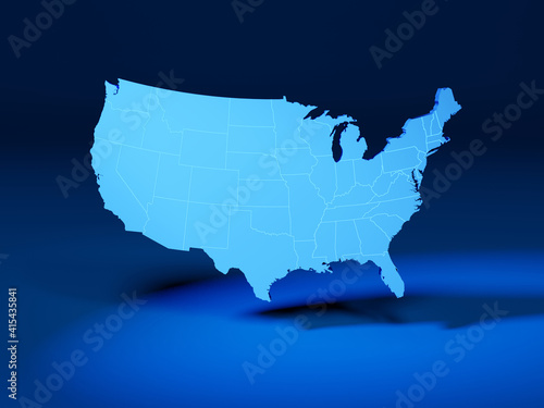 USA blue map frontal with states