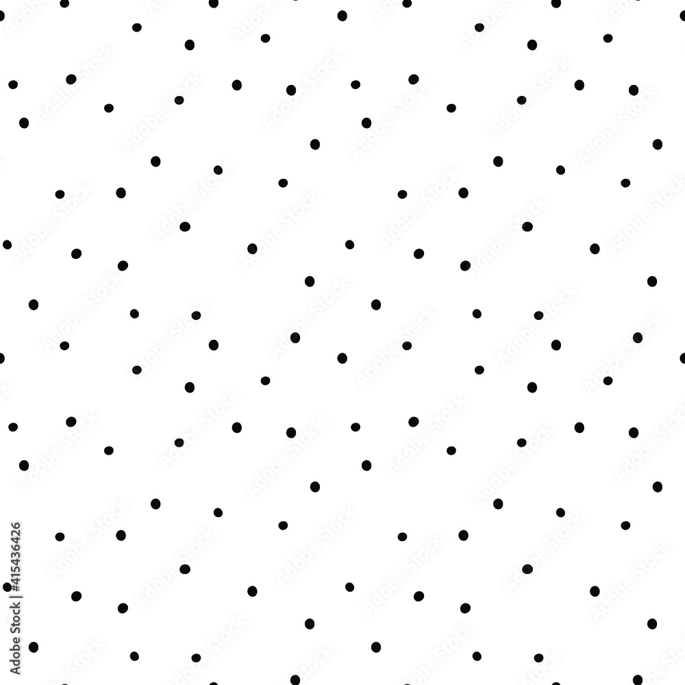 Seamless pattern with polka dots. Chaotic black dots on white background. Simple repeatable monochrome background. Seamless pattern with polka dots. Chaotic black dots on white background. Simple repeatable monochrome background.