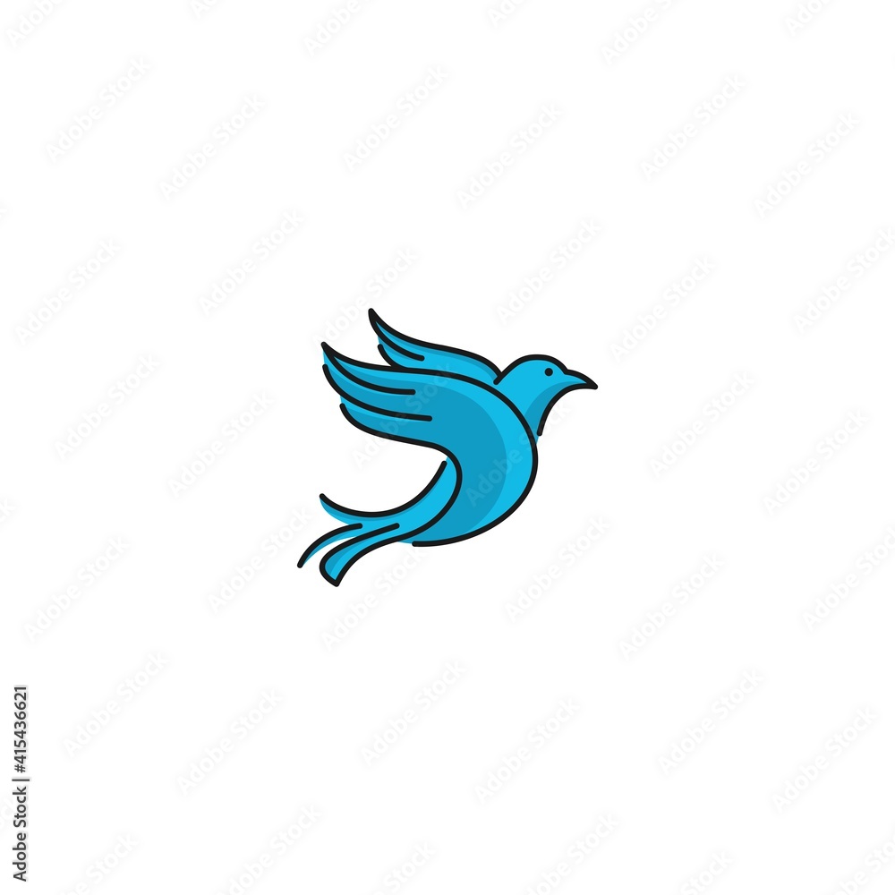 Flying Bird Logo design vector. Dove Pigeon Cosmetics icon blue color Flying Bird Logo design vector. Dove Pigeon Cosmetics icon blue color