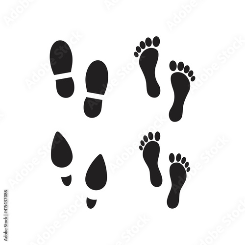Collection of footprints shoes human walking and shoe sole feet footsteps people. Footsteps icon or sign for print, isolated on white background - vector design