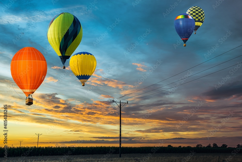 Fototapeta premium balloon against the backdrop of sky and sunset, silence of nature