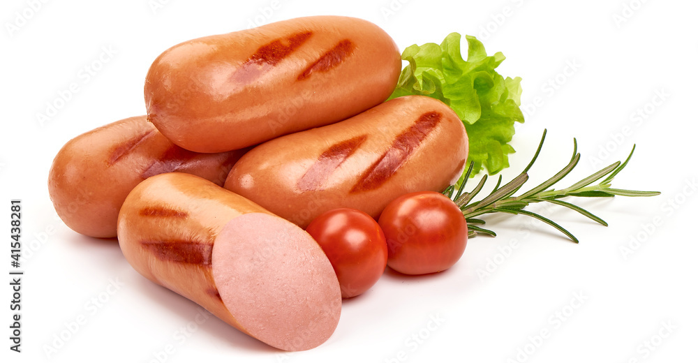 Grilled sausages, isolated on white background Grilled sausages, isolated on white background