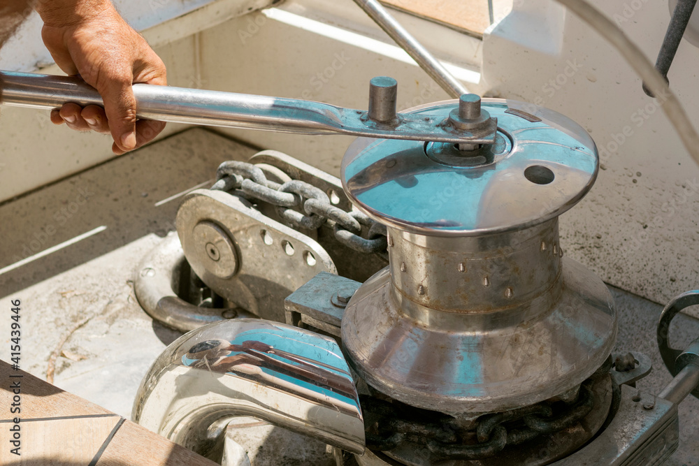 Windlass anchor winch capstan on vessel board Windlass anchor winch capstan on vessel board