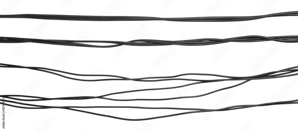 Set black cables, wires isolated on white background, with clipping path Set black cables, wires isolated on white background, with clipping path