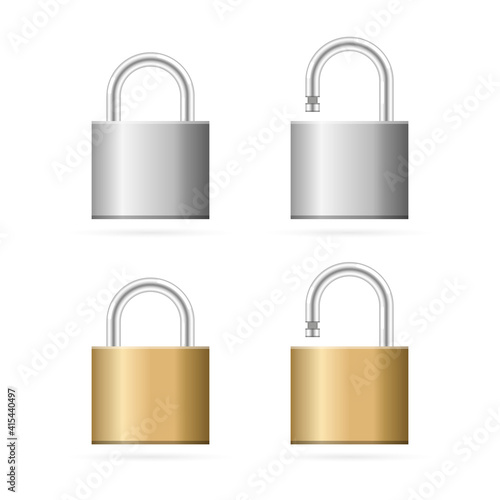 Padlock illustration icon set, Vector Realistic Closed and Opened Metal lock
