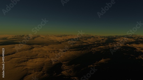 realistic surface of an alien planet, view from the surface of an exo-planet, canyons on an alien planet, stone planet, desert planet 3d render