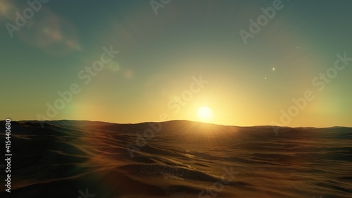realistic surface of an alien planet, view from the surface of an exo-planet, canyons on an alien planet, stone planet, desert planet 3d render © ANDREI