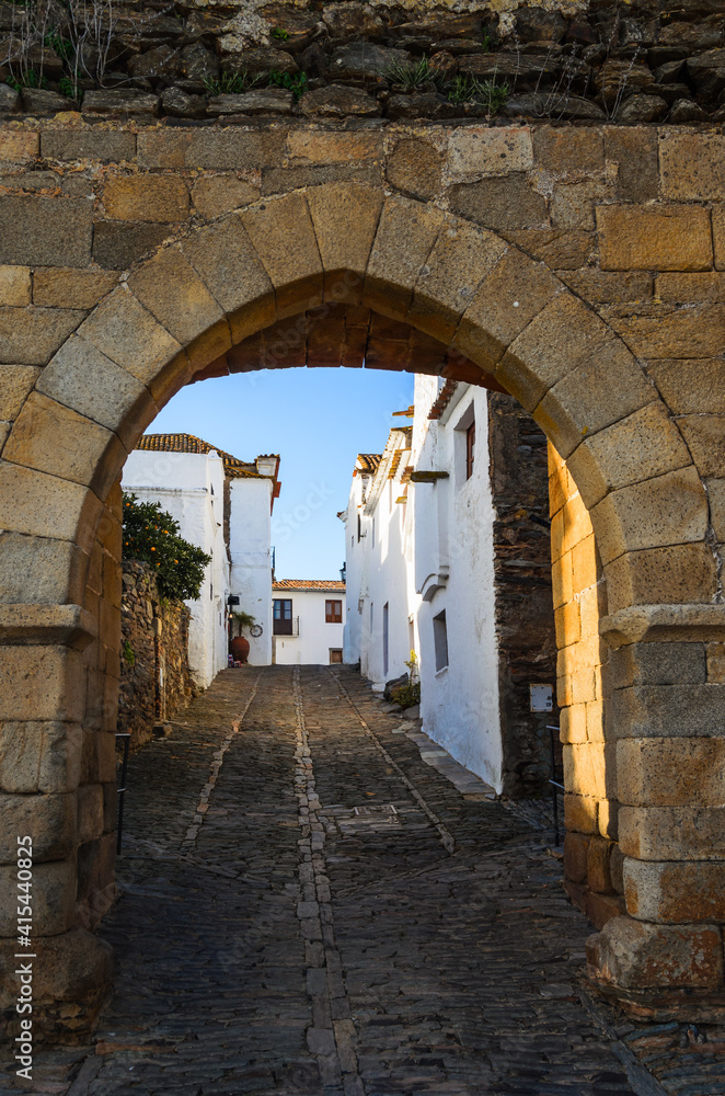 Street and entrance of Old medieval street of Monsaraz , Alentejo Portugal 
