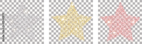 Sparkling glitter star isolated on transparency background with space for text. For social media posts, mobile apps, banners design and for web, internet. Glitter style. Vector set.