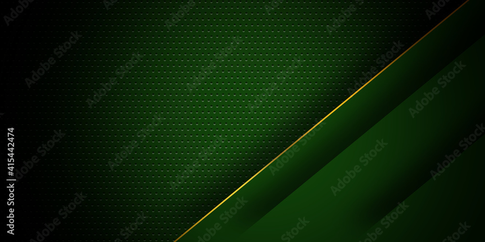 3D Dark green abstract presentation background with golden line Stock