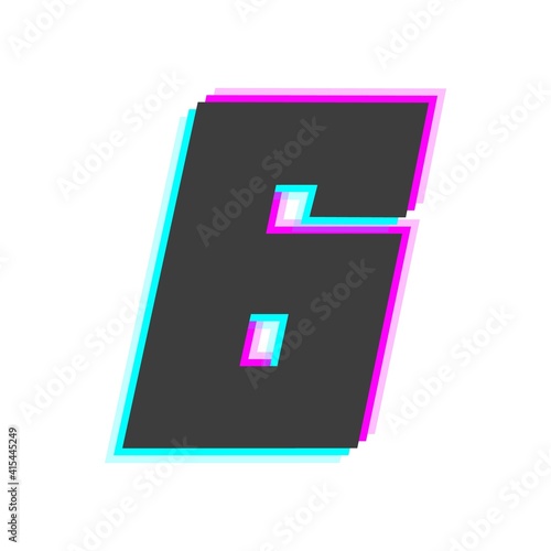 6 number vector glitch,  trendy color font. For mobil app logo, creative poster, design element and more