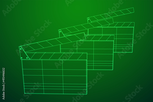 Movie clapper board. Film cinema concept. Wireframe low poly mesh vector illustration