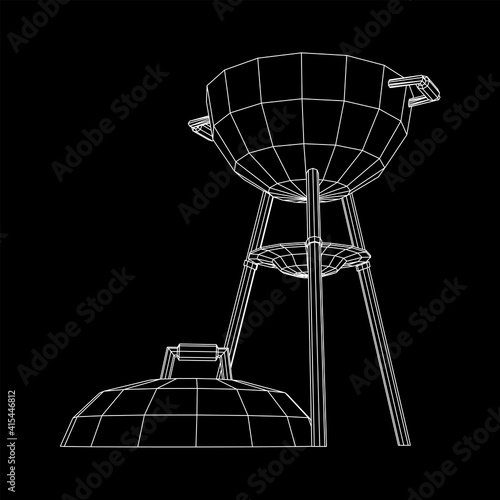 Round barbecue grill. Outdoor bbq party. Wireframe low poly mesh vector illustration