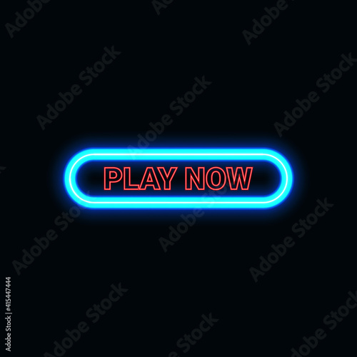 Play now button neon icon for website and UI material. vector illustration