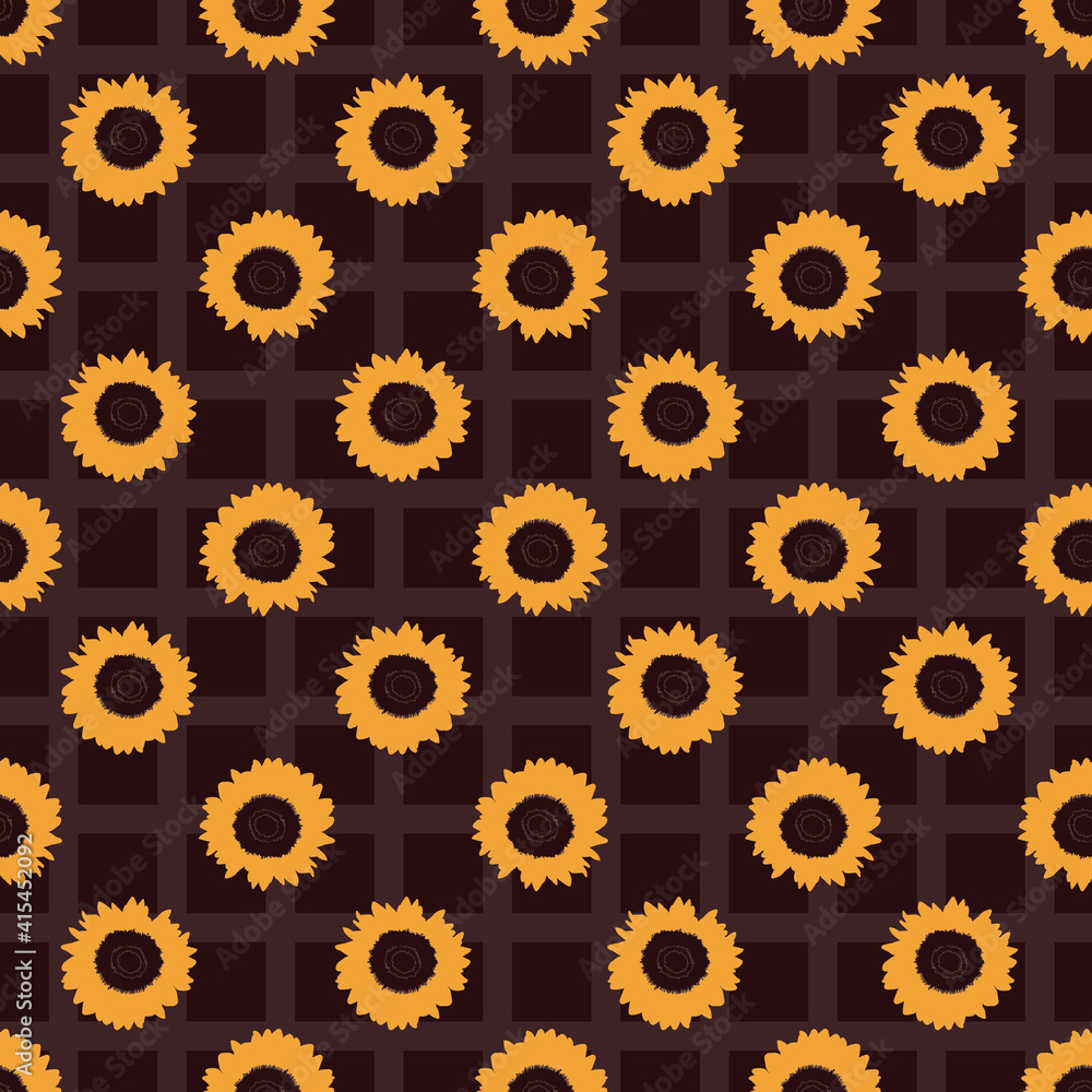 orange flowers in dark brown background seamless pattern print. Great for stationeries, wrapping paper, floral background, garden, seasonal event projects. Surface pattern design. orange flowers in dark brown background seamless pattern print. Great for stationeries, wrapping paper, floral background, garden, seasonal event projects. Surface pattern design.