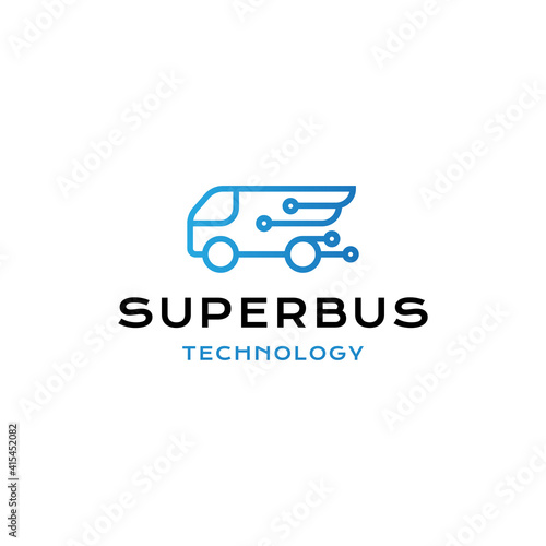 super bus technology logo vector icon illustration simple line style