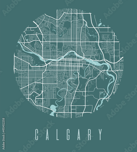 Calgary map poster. Decorative design street map of Calgary city, cityscape aria panorama.