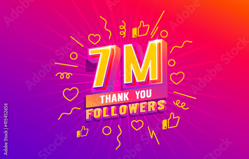 Thank you 7 million followers, peoples online social group, happy banner celebrate, Vector