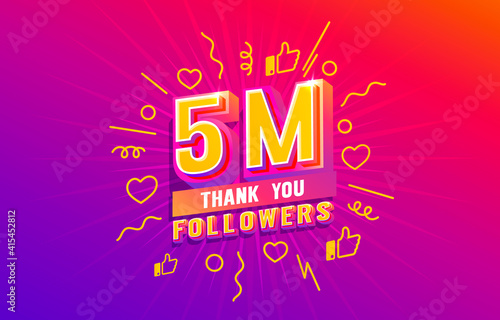 Thank you 5 million followers, peoples online social group, happy banner celebrate, Vector