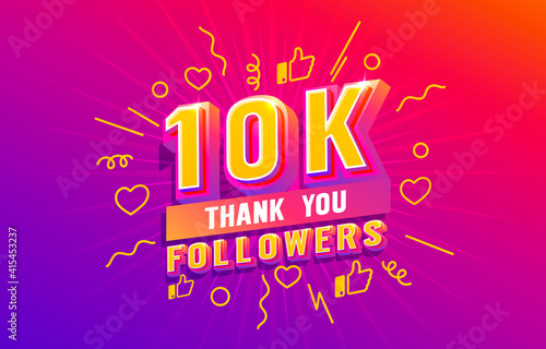 Thank you 10k followers, peoples online social group, happy banner celebrate, Vector