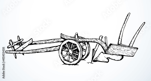 Ancient plow. Vector drawing object