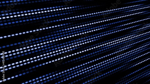 Abstract motion background, blue dots moving from left to right in a dot matrix style