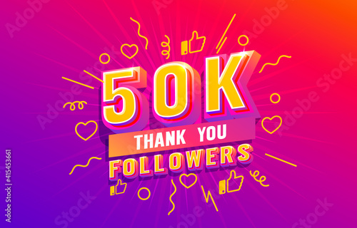 Thank you 50k followers, peoples online social group, happy banner celebrate, Vector