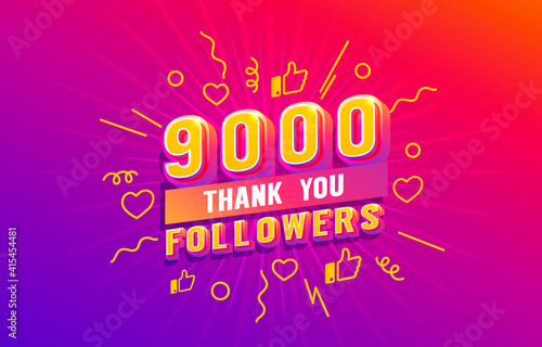 Thank you 9000 followers, peoples online social group, happy banner celebrate, Vector