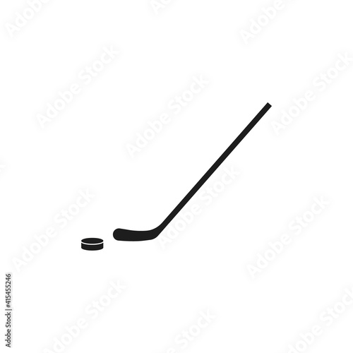 Hockey stick and puck icon. Vector. Flat design.
