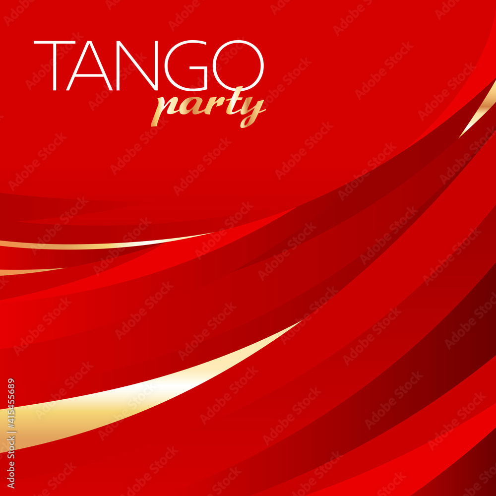 Square tango party template with red background, graphic elements and place for text. Vector illustration. - obrazy, fototapety, plakaty 