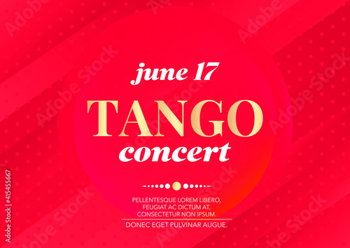 Horizontal tango concert template with red background, graphic elements and text. Vector illustration.