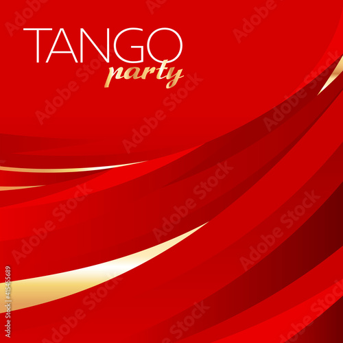 Square tango party template with red background, graphic elements and place for text. Vector illustration.