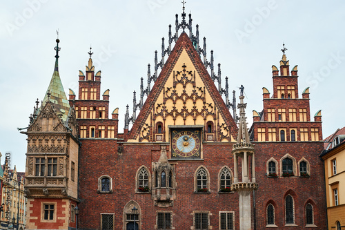 Fragment of the facade of the historic town hall on the market square