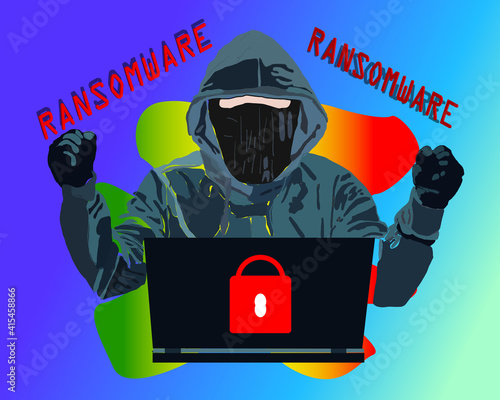 Ransomware malware wannacry risk symbol hacker cyber attack concept computer virus NotPetya Spectre Meltdown infection infographic. Vector online hacker risk.