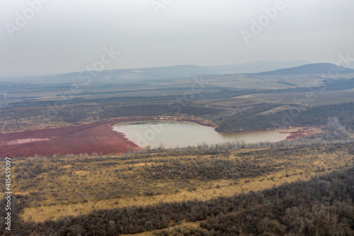 Fototapeta Naklejka Na Ścianę i Meble -  Hungary - red mud storage from drone view