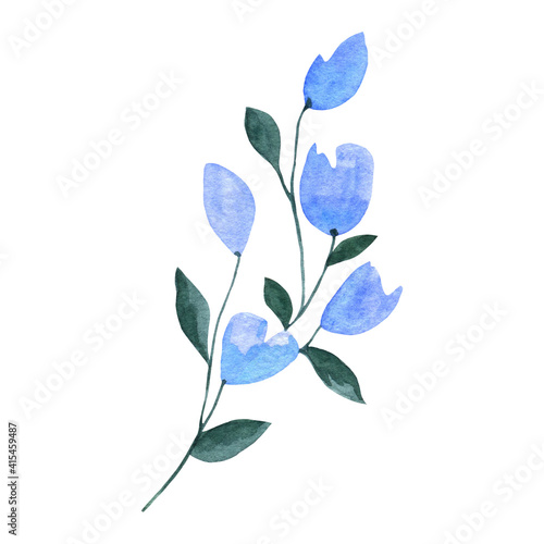 watercolor illustration of blue flowers
